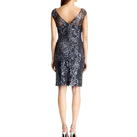 LAUREN RALPH LAUREN Sequined Lace Overlay Sheath Dress Deep Gray - Picture 4 of 14